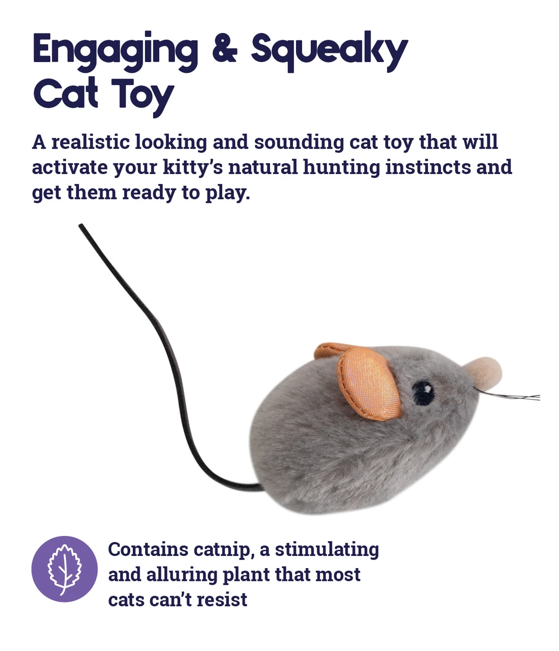 Squeak Squeak Mouse Plush Cat Toy, Grey - Image 4