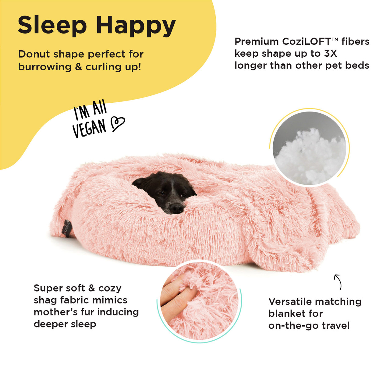 2 Piece Bundle: Donut Shag Bed, Throw Blanket Cat & Dog Bundle Set, 30x30 - Image 12