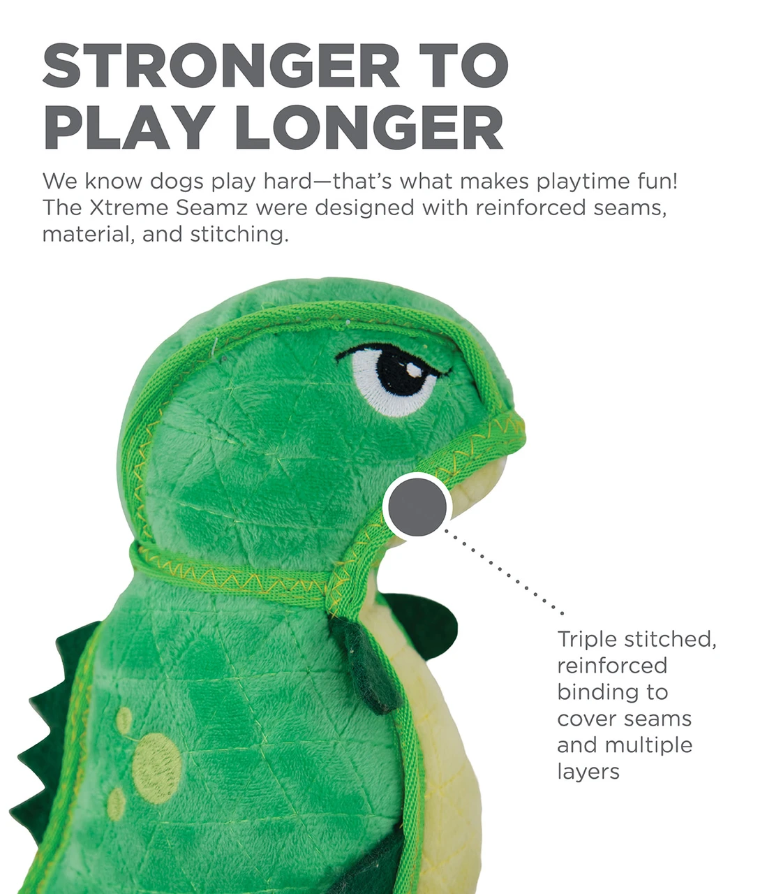 Xtreme Seamz Dino Plush Dog Toy, Green, Medium - Image 3