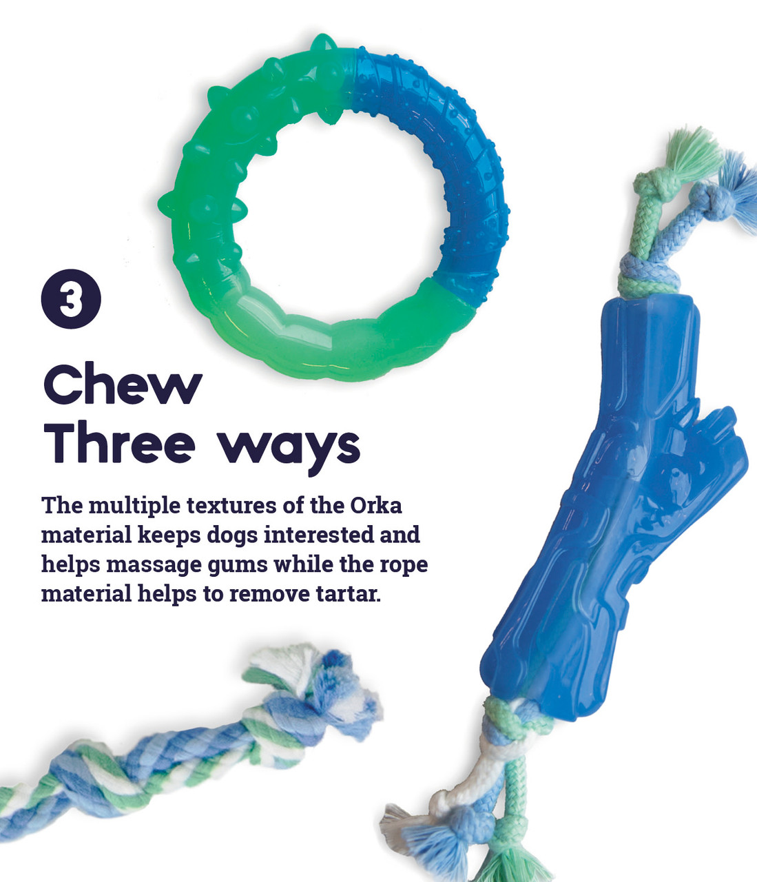 Orka Puppy Dental Chew Toys - 3 Pack, Multi - Image 2