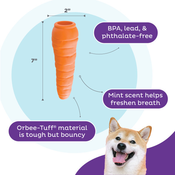 Orbee-Tuff Carrot Treat-Dispensing Dog Chew Toy, Orange - Image 3