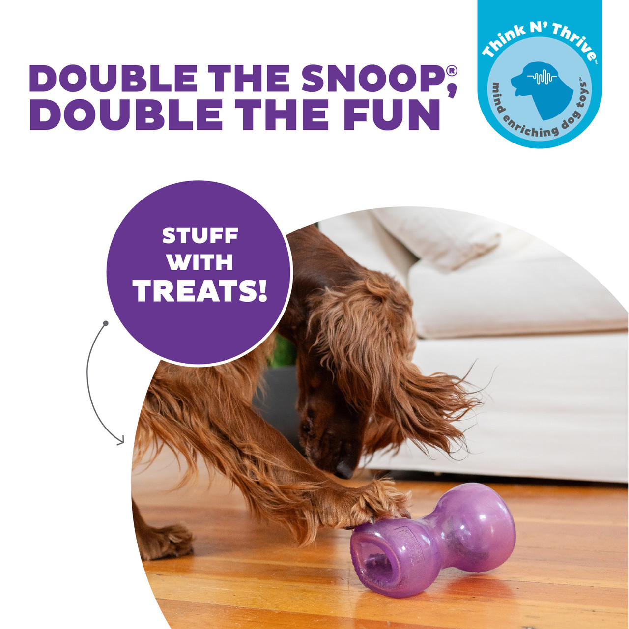 Double Snoop Interactive Treat Stuffer Dog Toy, Purple - Image 2