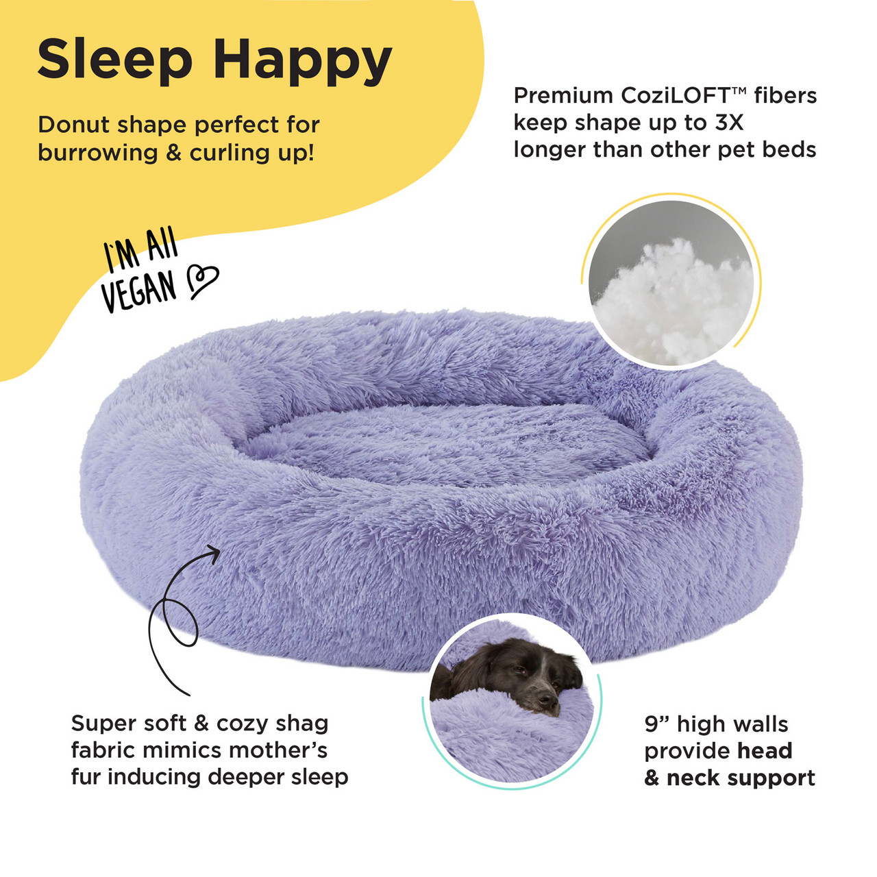 The Original Calming Shag Donut Dog Bed, Lavender, 45X45 - Image 6