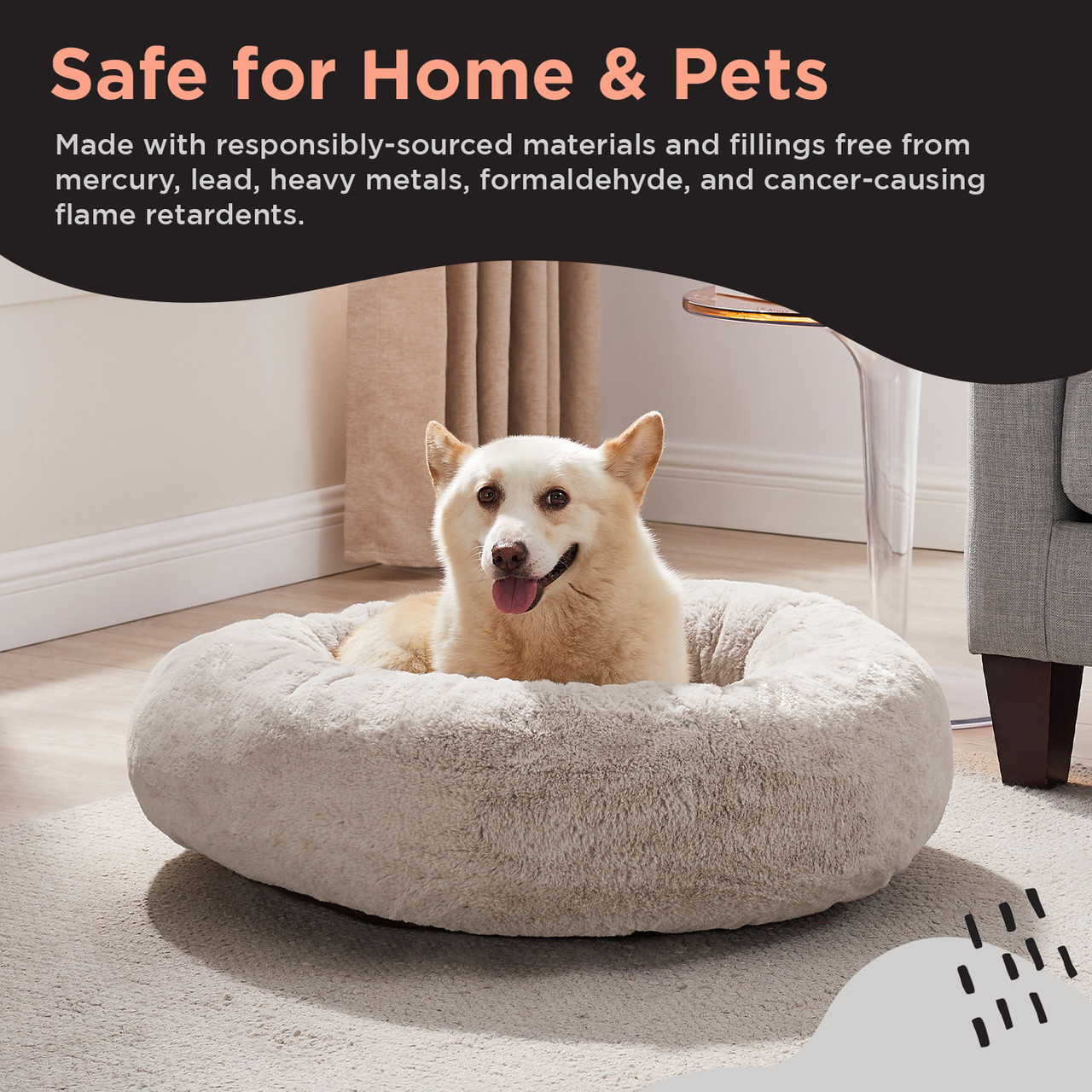 SnuggleSoft Faux Fur Pet Bed, Brown, 30X30 - Image 6