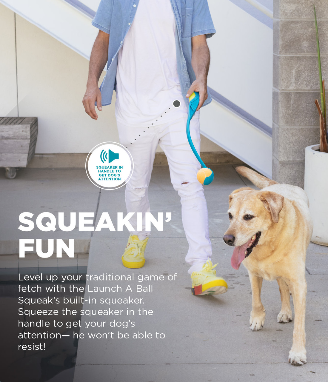 Launch A Ball Squeak Dog Ball Launcher, Turquoise - Image 4
