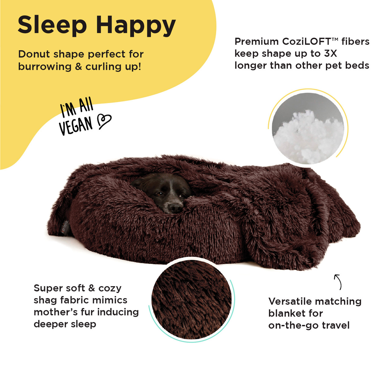 2 Piece Bundle: Donut Shag Bed, Throw Blanket Cat & Dog Bundle Set, 30x30 - Image 17