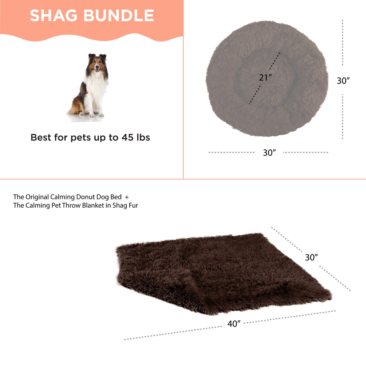 2 Piece Bundle: Donut Shag Bed, Throw Blanket Cat & Dog Bundle Set, 30x30 - Image 19