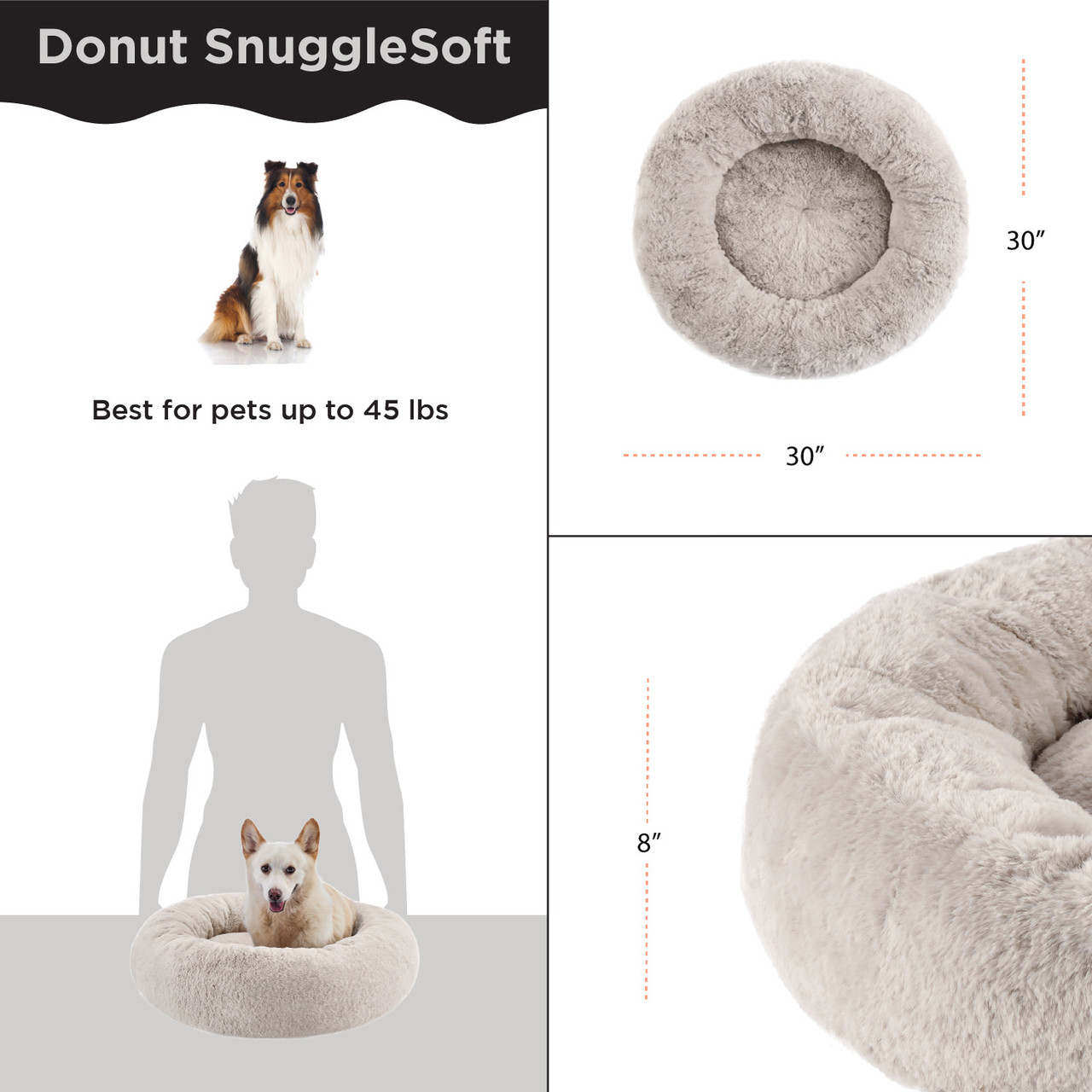 SnuggleSoft Faux Fur Pet Bed, Brown, 30X30 - Image 4