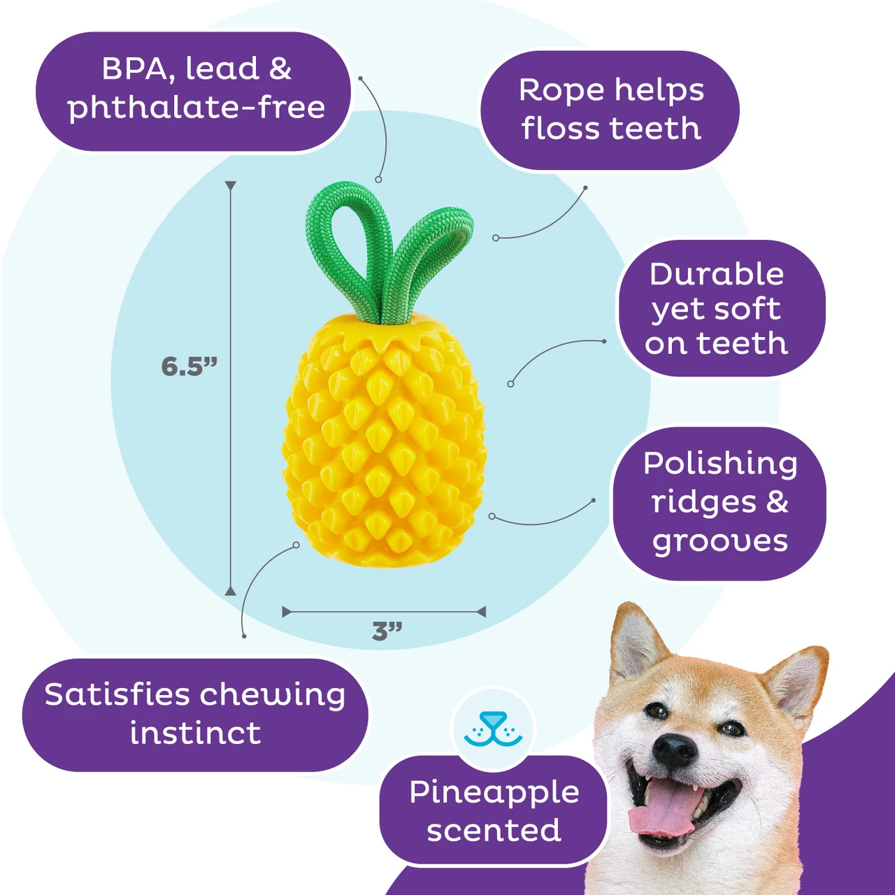 Dental Pineapple Dental Chew Toy and Interactive Treat Stuffer, Yellow - Image 3