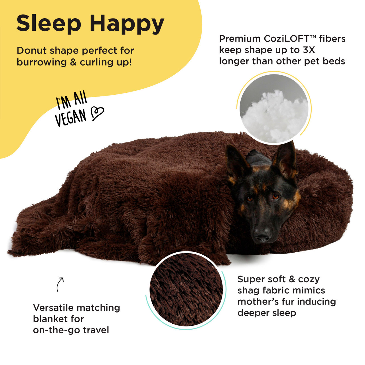 2 Piece Bundle: Donut Shag Bed, Throw Blanket Cat & Dog Bundle Set, 36x36 - Image 12