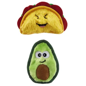 Durablez Tough Plush Squeaky Dog Toys, Taco & Avocado, 2PK
