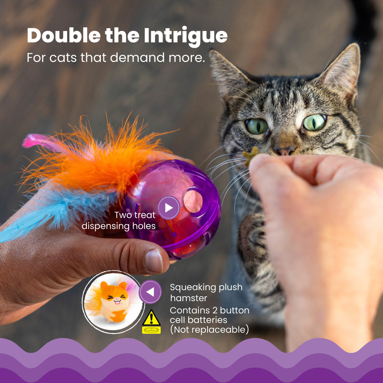 Hamster Ball Interactive Treat Stuffer for Cats with Plush Toy Inside, Purple - Image 3