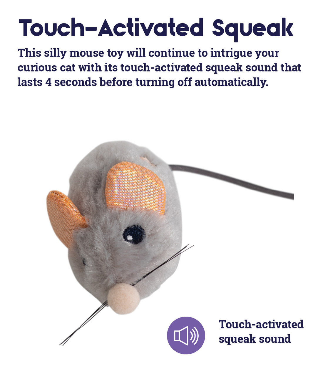 Squeak Squeak Mouse Plush Cat Toy, Grey - Image 2