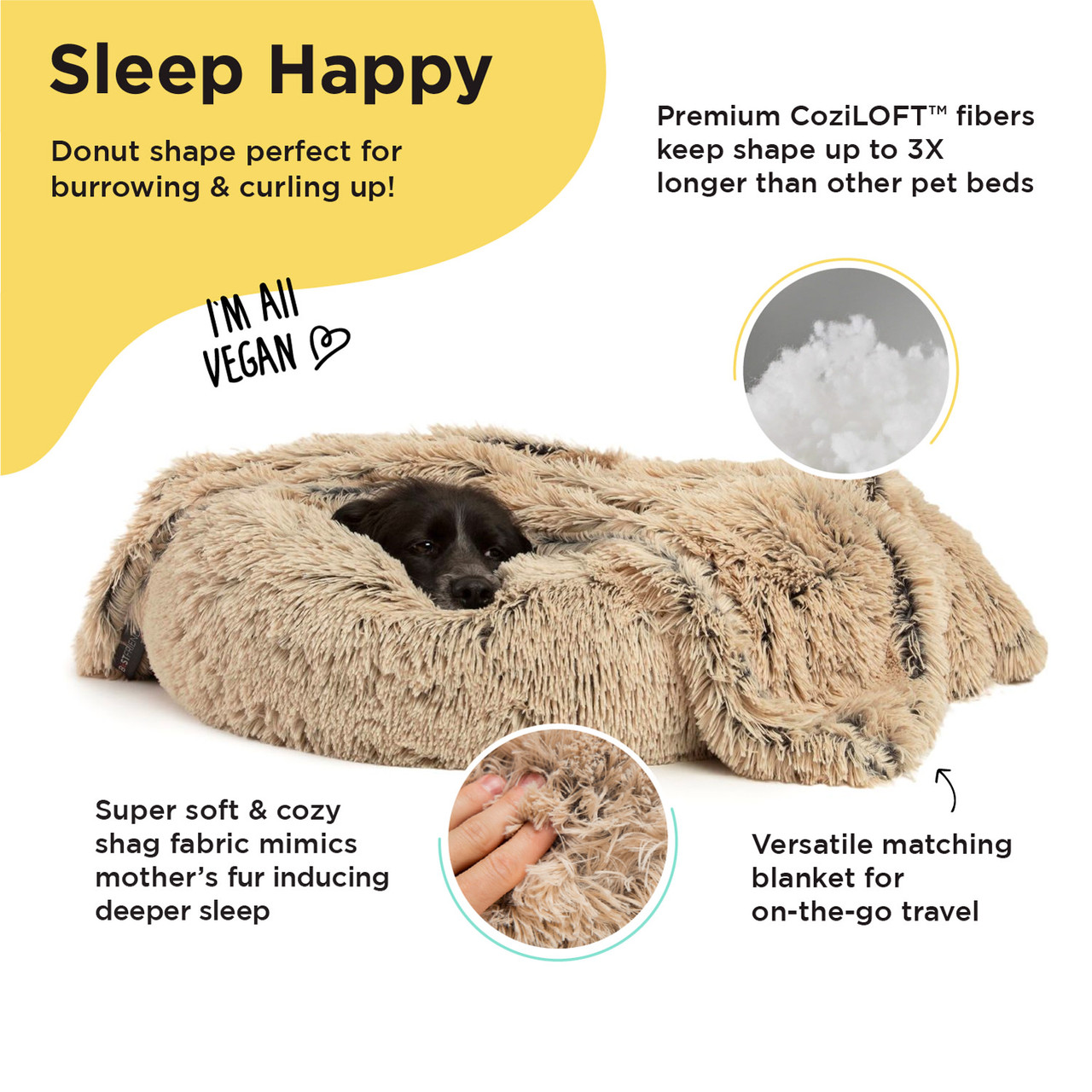 2 Piece Bundle: Donut Shag Bed, Throw Blanket Cat & Dog Bundle Set, 30x30 - Image 2