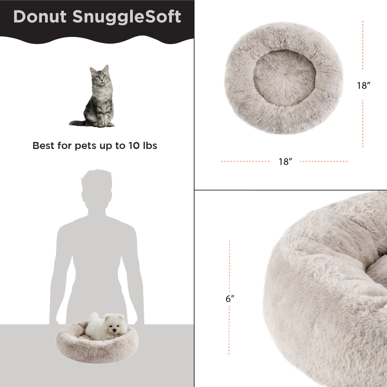SnuggleSoft Faux Fur Small Pet Bed, Brown, 18X18 - Image 4