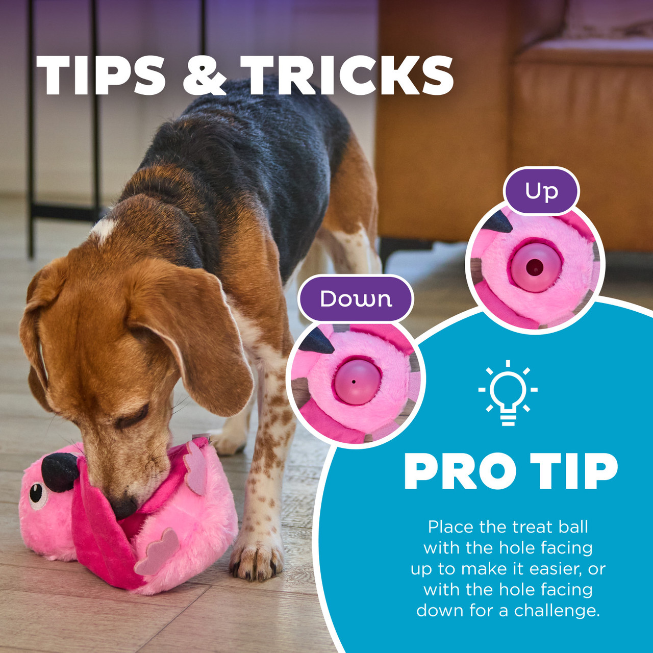 Hide-Ablez Flamingo Plush Dog Puzzle with Treat Ball, Pink - Image 5