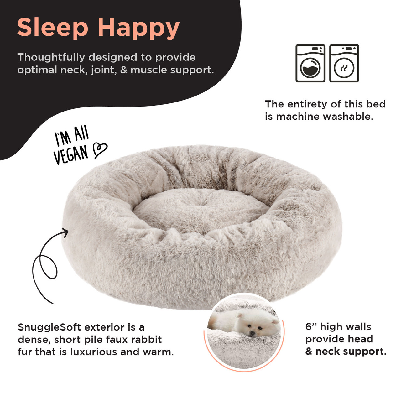 SnuggleSoft Faux Fur Small Pet Bed, Brown, 18X18 - Image 5