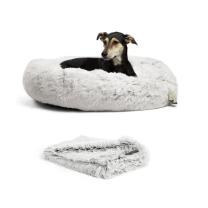 2 Piece Bundle: Donut Shag Bed, Throw Blanket Cat & Dog Bundle Set, 36x36