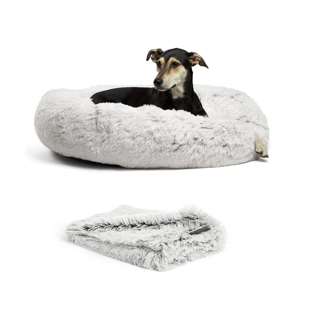 2 Piece Bundle: Donut Shag Bed, Throw Blanket Cat & Dog Bundle Set, 36x36