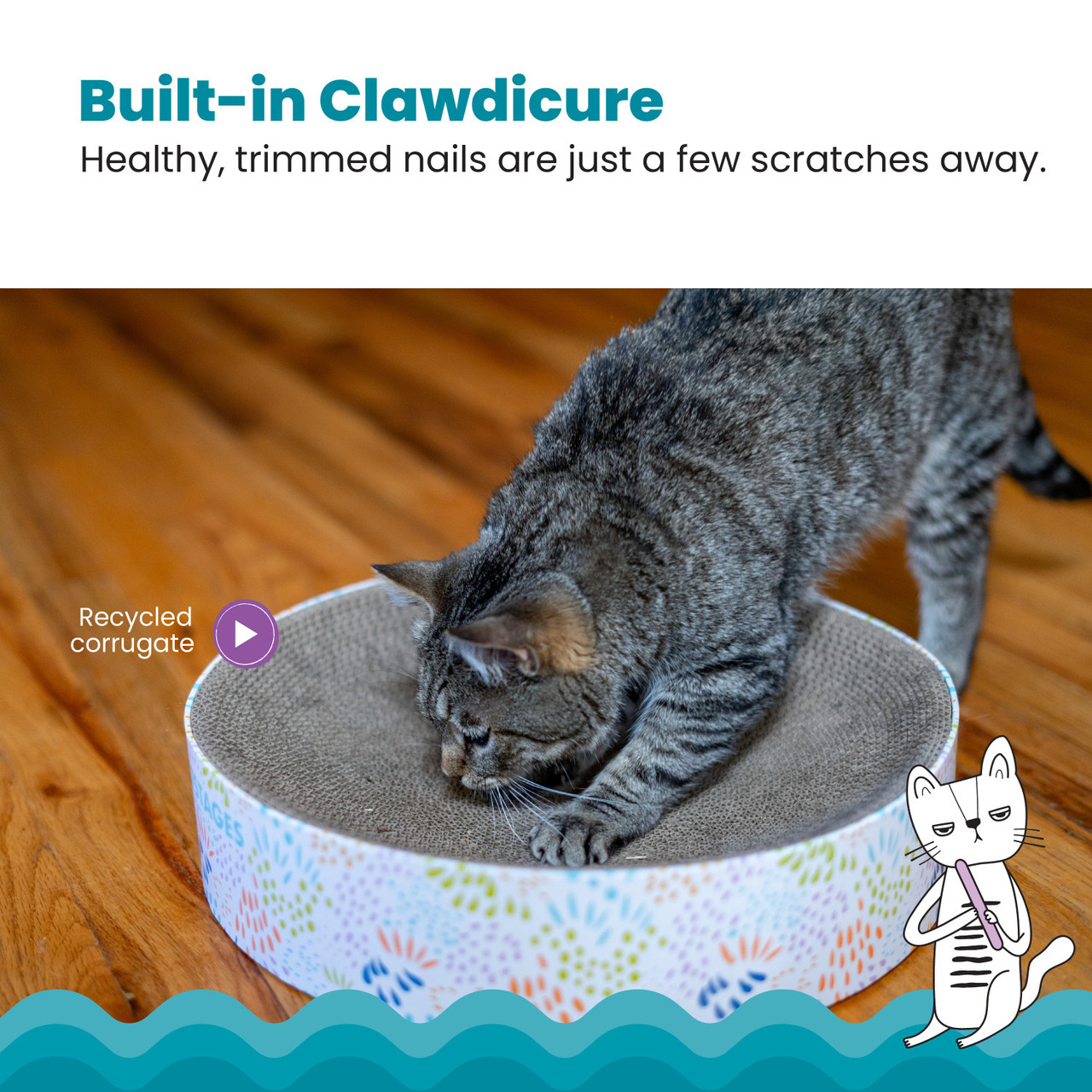 Scratch & Cuddle Corrugated Cat Scratcher and Lounger Bowl for Small Cats, Mlt - Image 4
