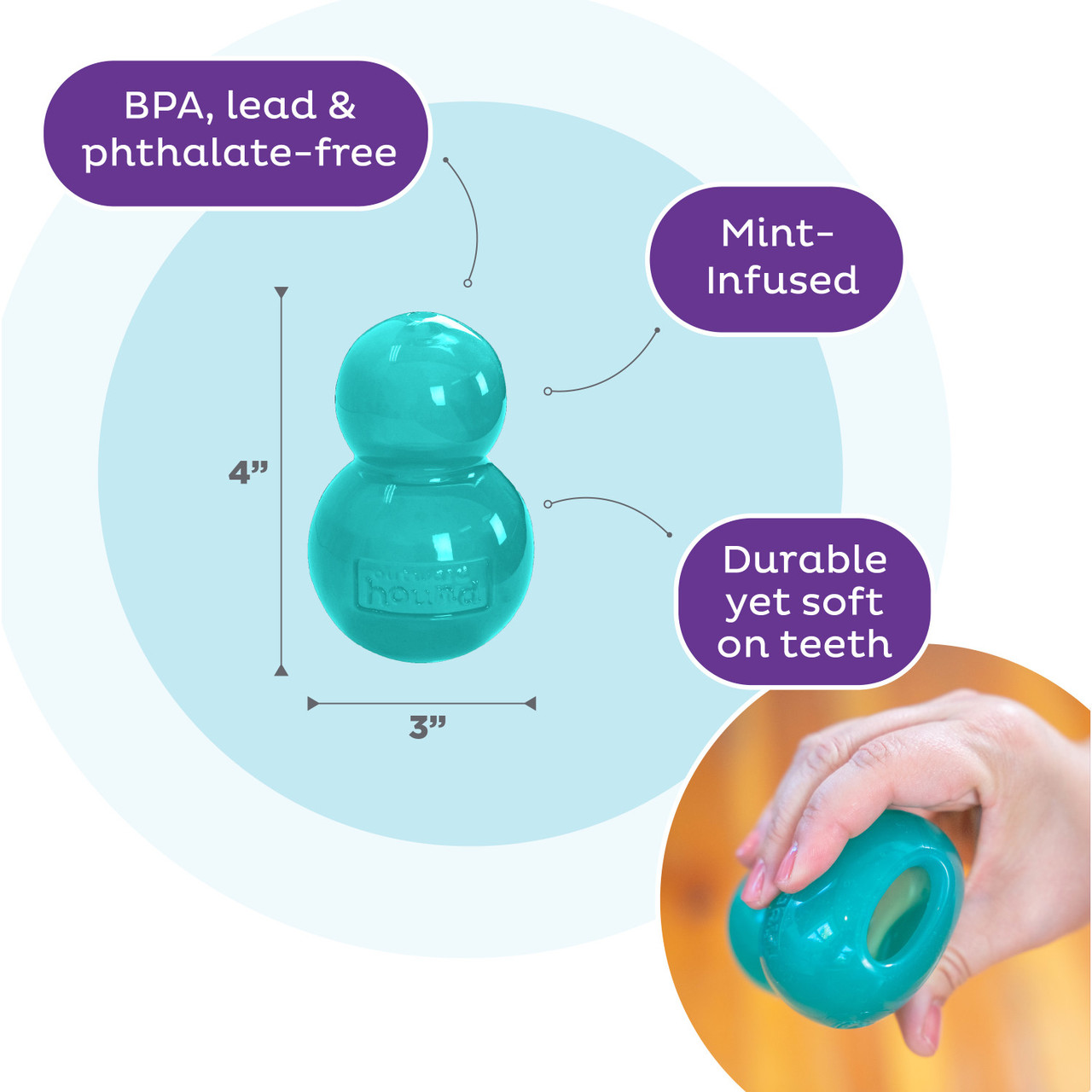 Double-Tuff Interactive Treat Stuffer Durable Dog Chew Toy, Blue, Medium - Image 3
