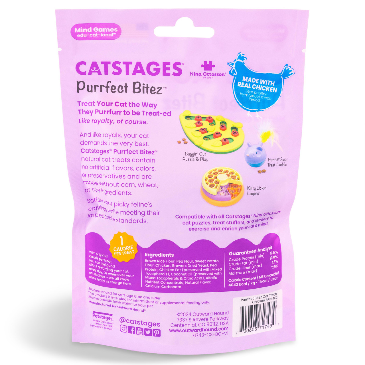 Catstages by Nina Ottosson Purrfect Bitez Natural Crunchy Cat Treats, Chicken, 4oz - Image 2