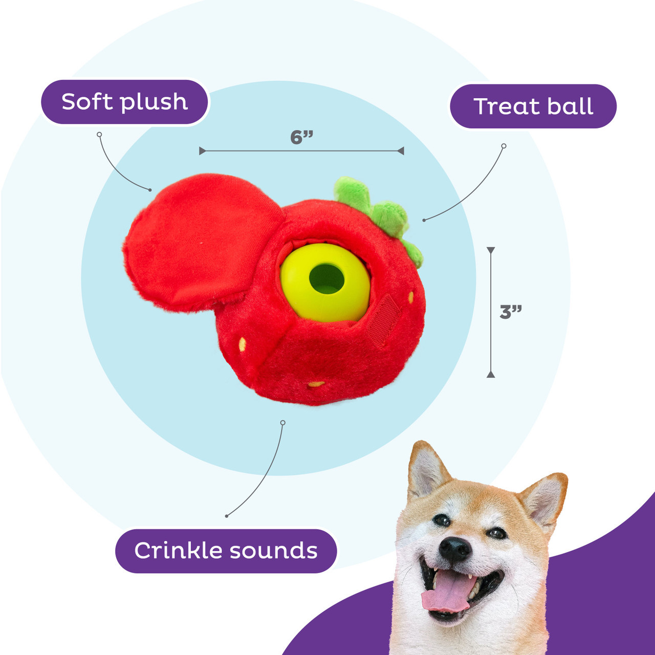 Fruity Findz Interactive Plush Dog Puzzle with Treat Ball, Red - Image 3