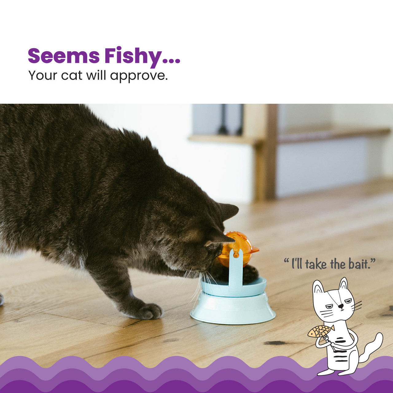 2-in-1 Treat Toy Spinning Fish Cat Toy and Cat Ball Track Topper - Image 2