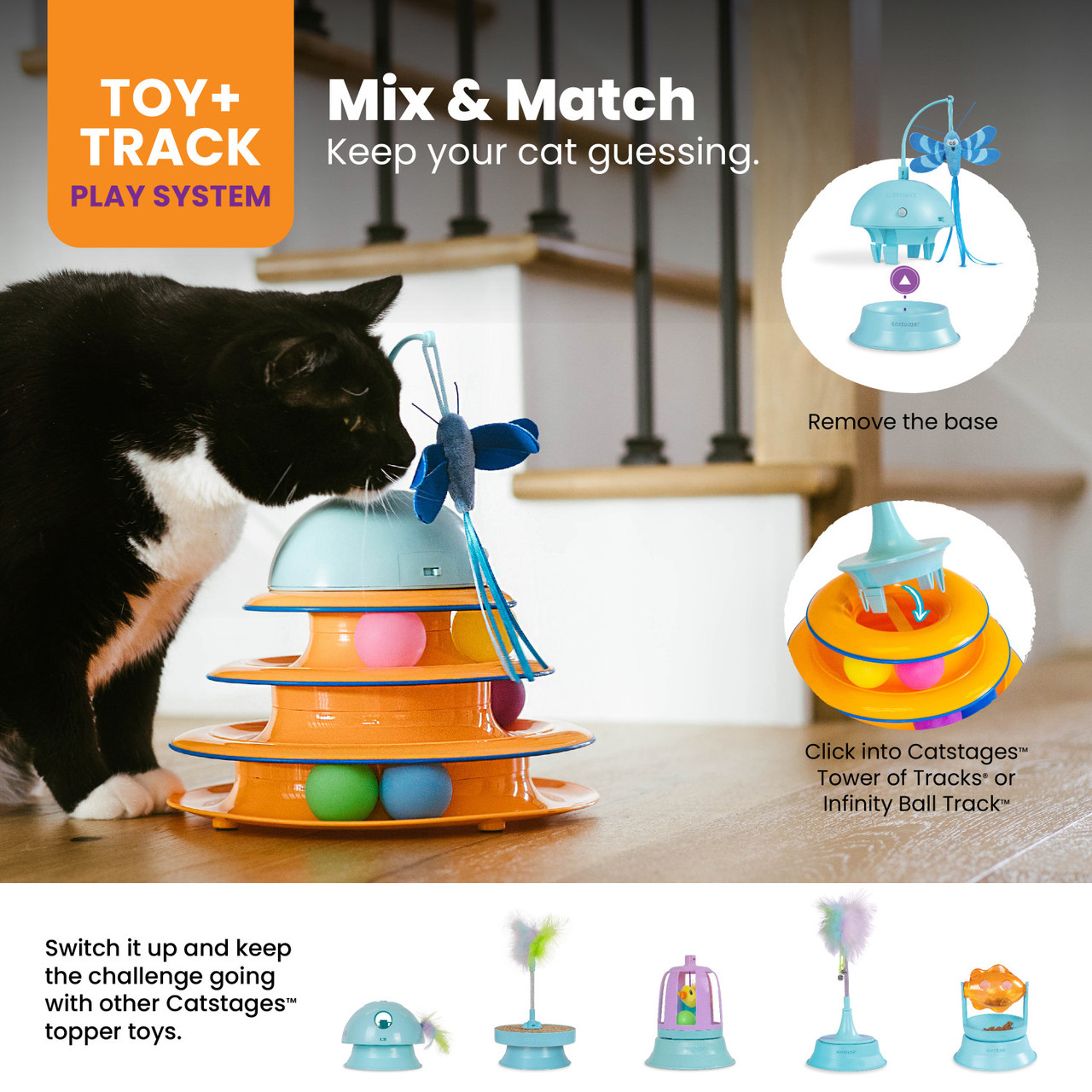 Electronic Flutter Dome Cat Toy and Cat Ball Track Topper, Blue - Image 4