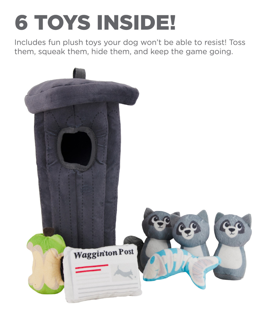 Hide A Raccoon Plush Dog Toy Puzzle, Grey - Image 5