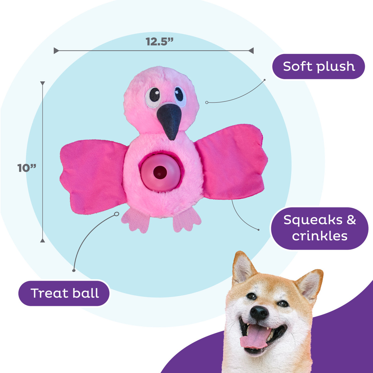 Hide-Ablez Flamingo Plush Dog Puzzle with Treat Ball, Pink - Image 3