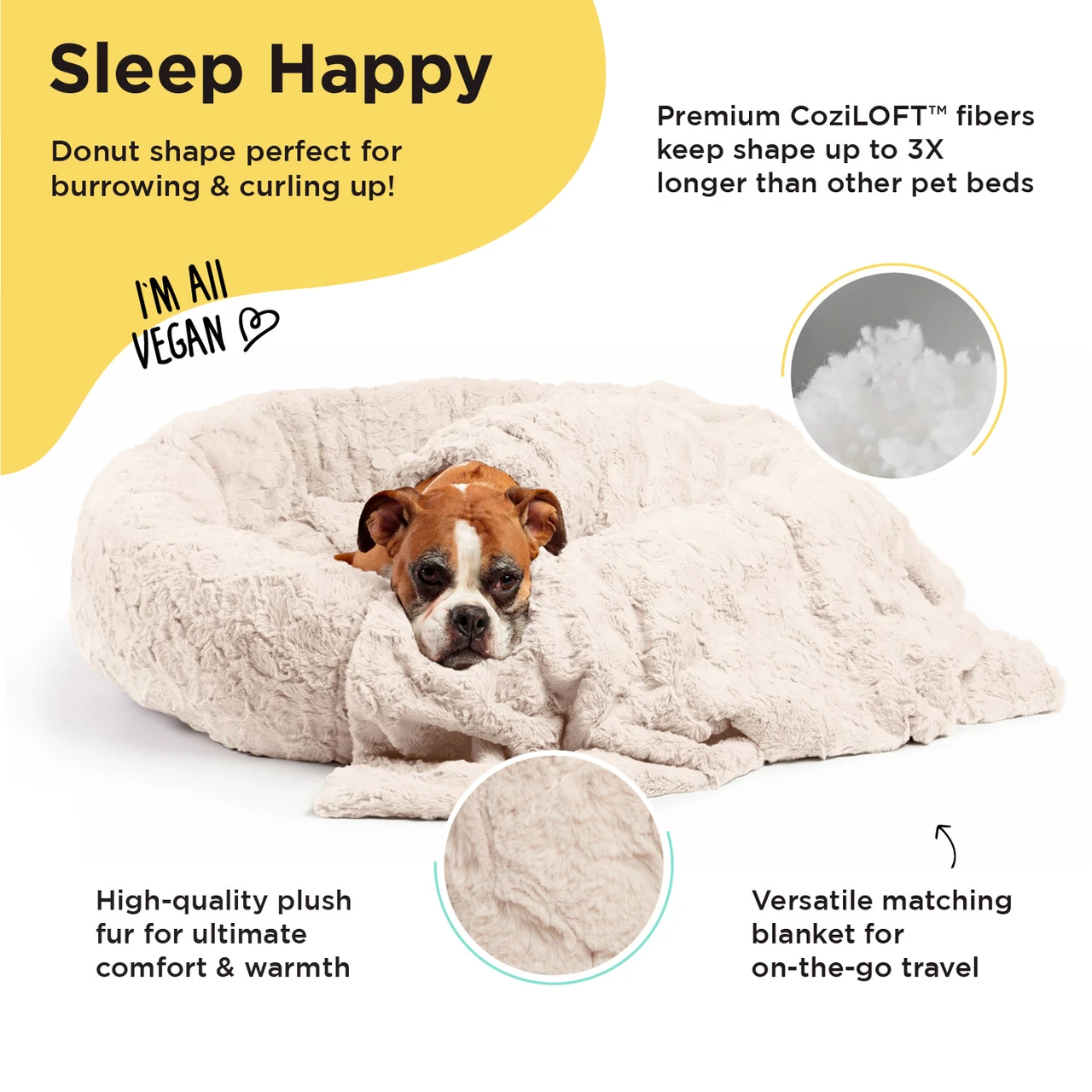 2 Piece Bundle: Donut Lux Bed, Throw Blanket Cat & Dog Bundle Set, 36x36 - Image 2