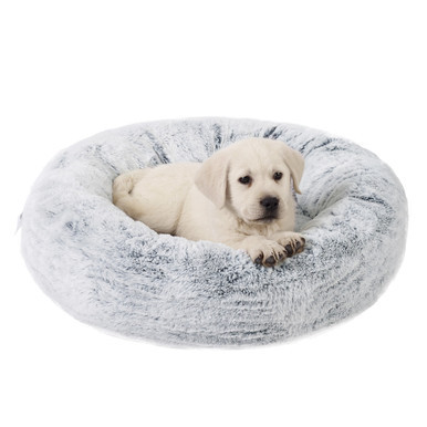 SnuggleSoft Faux Fur Pet Bed, Grey - Image 2