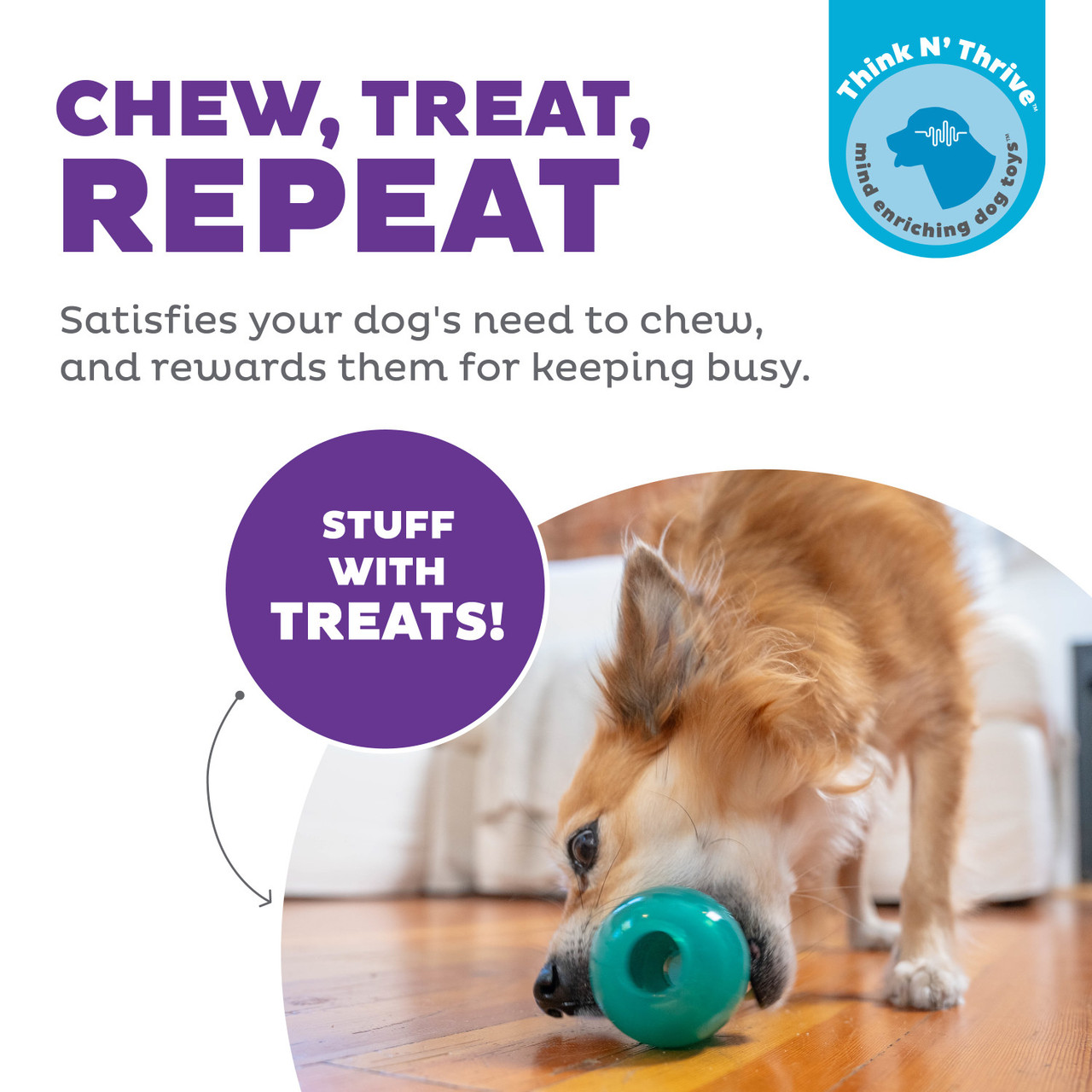 Double-Tuff Interactive Treat Stuffer Durable Dog Chew Toy, Blue, Medium - Image 2